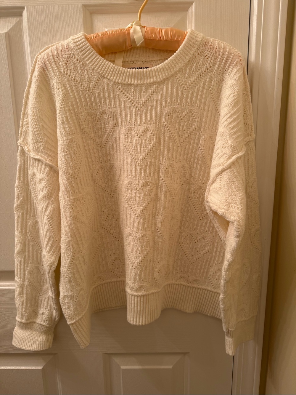 Lucky Brand Cream Heart Knit Crewneck Sweater